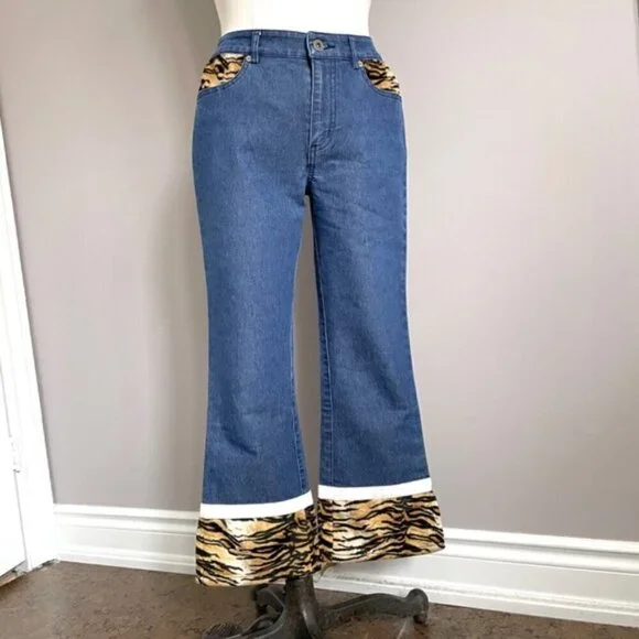 Vintage Y2K Guess Bootcut Cropped Jeans w/ Faux Fur Trim - 28" - Picture 2 of 12